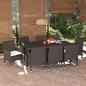 3094996 vidaXL Set mobilier de grădină cu perne, 9 piese, maro, poliratan