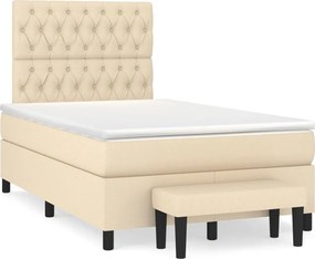 vidaXL Pat box spring cu saltea, crem, 120x200 cm, textil