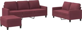 vidaXL Set canapea cu perne, 3 piese, roșu vin, material textil
