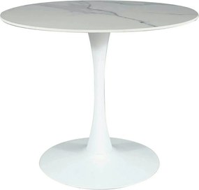 Masa ESPERO, alb cu efect de marmura/alb, ceramica/metal, 90x90x75 cm