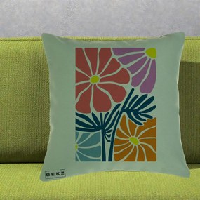Perna Decorativa Flori Grafice Roz-Orange-Albastru, 40x40 cm, Verde, Husa Detasabila, Perna Inclusa, BEKZ®