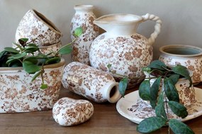 Ghiveci decorativ alb din ceramică pictată manual, cu motiv floral, 11x10,5 cm, „Grenoble"