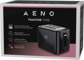 Prăjitor de pâine AENO ATS0002B, 930 W, 7 trepte, comandă tactilă, temporizator invers, protecție împotriva blocării, silențios, negru