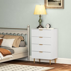 HOMCOM Comodă cu 4 Sertare din Lemn MDF, Comodă Modernă cu Mânere și Picioare Aurii, 60x40x96 cm, Alb | Aosom Romania