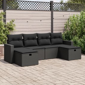 3325421 vidaXL Set mobilier de grădină cu perne, 6 piese, negru, poliratan