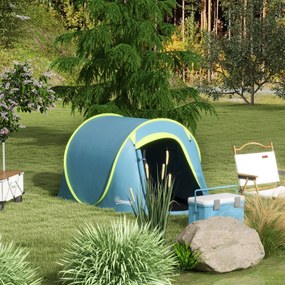 Outsunny Cort Camping Impermeabil, Cort Pop-Up cu Accesorii și Geantă de Transport, 245x148x105 cm, Albastru | Aosom Romania