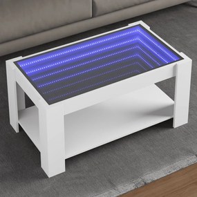 847553 vidaXL Măsuță de cafea cu LED, alb, 93x53x45 cm, lemn prelucrat