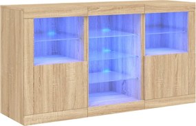 vidaXL Servantă cu lumini LED, stejar sonoma, 123x37x67 cm