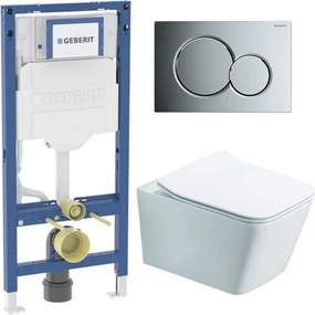 Rezervor WC cu cadru incastrat Geberit Duofix UP320 cu sistem de fixare, clapeta de actionare Sigma01 crom plus vas WC Rune Jord alb cu capac softclose