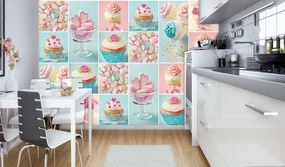 Fototapet - Prăjitură colorată și marshmallows (254x184 cm)