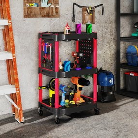 HOMCOM Cărucior pentru Scule 3 Nivele din Plastic cu Panou Lateral Roșu Negru | Aosom Romania