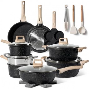 Set oale si tigai Just Perfecto JL-722, 21 piese, Finisaj marmura, Inductie, Oala cu aburi, Accesorii, Negru
