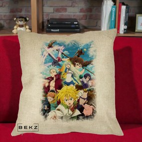 Perna Personalizata Nanatsu no Taizai Cele Sapte Pacate Mortale Anime, 40x40 cm, Crem, Husa Detasabila, Perna Inclusa, BEKZ®