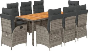vidaXL Set mobilier grădină cu perne, 9 piese, gri, poliratan
