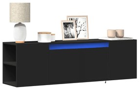 vidaXL Dulap TV de perete cu lumini LED, negru, 135x31x39,5 cm