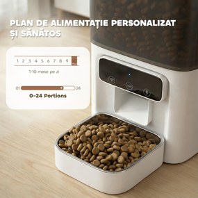 PawHut Distribuitor Automat pentru Pisici, 4.5L WiFi cu Timer, Programabil pentru 1-10 Mese, Hrănitor Automat cu Înregistrare Vocală și Alimentare Dublă pentru Pisici și Câini de Talie Mică | Aosom Romania
