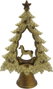 Figurină decorativă vintage brad de Crăciun din polirasină auriu, 20 cm