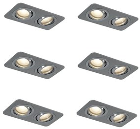 Set de 6 spoturi încastrate rotunjite, culoarea metalului de armă, GU10 50mm, reglabile, IP44, 2 lumini - Alberto
