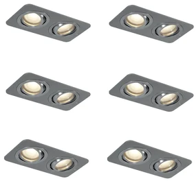 Set de 6 spoturi încastrate rotunjite, culoarea metalului de armă, GU10 50mm, reglabile, IP44, 2 lumini - Alberto