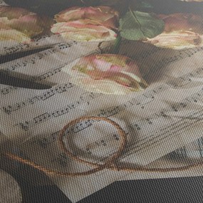 Tablou cu note muzicale și trandafiri (120x50 cm)