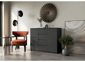 Comoda Thea Cu 2 Usi Si 4 Sertare, Negru, 109 Cm