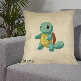 Perna Personalizata Squirtle Pokemon, 40x40 cm, Crem, Husa Detasabila, Perna Inclusa, BEKZ®
