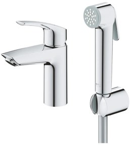 Set baterie lavoar Grohe Eurosmart S, 3/8'', monocomanda, set dus igienic, 1 jet, crom - 23124003