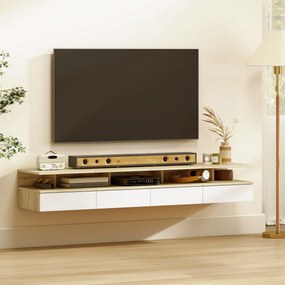 HOMCOM Set de 2 Noptiere Suspendate cu Sertar și Poliță Superioară, Noptiere Moderne din Lemn, 35x32x22.5 cm, Lemn Natural | Aosom Romania