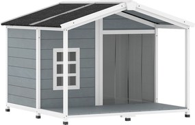 PawHut Cușcă pentru câini rezistentă la intemperii, cușcă înălțată din lemn cu acoperiș din asfalt, terasă, pentru câini de talie medie 103x107x83,5cm Gri | Aosom Romania