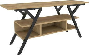 Comoda TV MINERVA, stejar/negru, PAL/metal, 120x35x55 cm
