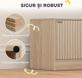 PawHut Suport pentru boluri pentru câini cu 2 boluri de 2L și dulap inferior, din lemn, 60x30x35,5 cm, stejar | Aosom Romania