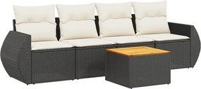 vidaXL Set mobilier de grădină cu perne, 5 piese, negru, poliratan