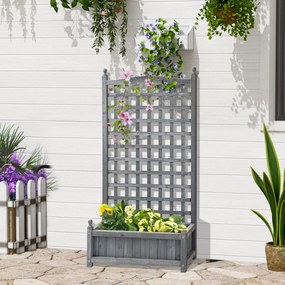Outsunny jardinieră înălțată cu spalier, jardinieră pentru flori, arc pentru trandafiri cu suport pentru plante cățărătoare, lemn, gri, 64 x 28 x 120 cm | Aosom Romania