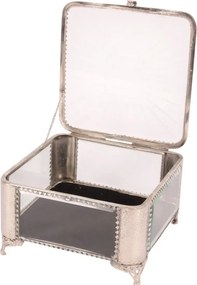 Cutie decorativă din sticlă și alamă, negru, pătrată, 13 x 21 x 21 cm, „Bijou”