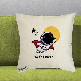 Perna Decorativa Astronaut To The Moon, 40x40 cm, Ecru, Husa Detasabila, Perna Inclusa, BEKZ®