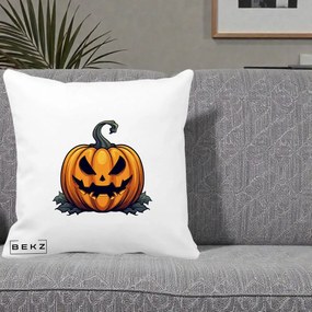 Perna Decorativa Halloween Jack-o'-Lantern Infricosator, 40x40 cm, Alba Mata, Husa Detasabila, Perna Inclusa, BEKZ®