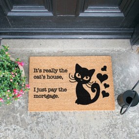 Covoraș intrare din fibre de cocos Artsy Doormats It's really the Cats House, 40 x 60 cm