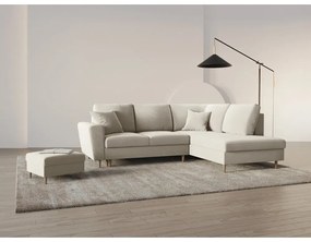 Colțar bej extensibil, cu spațiu de depozitare cu tapițerie din catifea (cu colț pe partea dreaptă-în formă de ”L”) Kyoto – Cosmopolitan Design