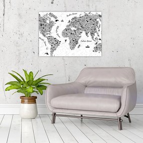 Tablou pe sticlă - Harta cu pictograme (70x50 cm)