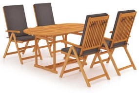 3059529 vidaXL Set mobilier de grădină cu perne gri, 5 piese, lemn masiv tec