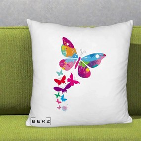 Perna Decorativa Fluturi Splash, 40x40 cm, Alb Pufos, Husa Detasabila, Perna Inclusa, BEKZ®
