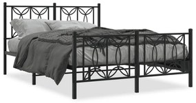 376145 vidaXL Cadru pat metalic cu tăblie de cap/picioare, negru, 135x190 cm