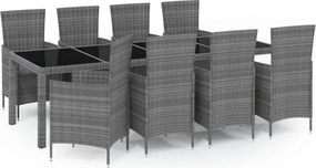 vidaXL Set mobilier de grădină cu perne, 9 piese, gri, poliratan