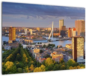 Tablou pe sticlă - Panorama Rotterdamului, Țările de Jos (70x50 cm)