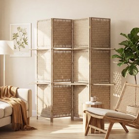 HOMCOM Separator de camere 4 panouri 2 rafturi pliabile natural pai | Aosom Romania