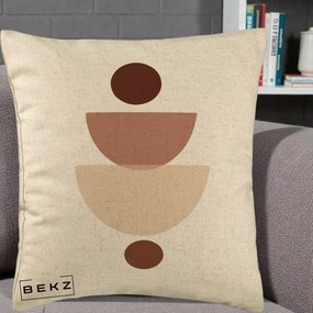 Perna Decorativa Geometric Boho Balance, 40x40 cm, Bej, Husa Detasabila, Perna Inclusa, BEKZ®