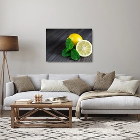 Tablou pe sticlă cu lămâie și mentă pe masă (70x50 cm)