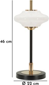 Veioză albă-neagră cu abajur din sticlă (înălțime 46 cm) Vintage – Mauro Ferretti