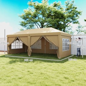 Outsunny Pavilion barnum pliant pop-up impermeabil 6 x 3 x 2,7 m 4 pereți laterali detașabili 4 ferestre husă de transport kaki | Aosom Romania