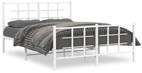 355628 vidaXL Cadru de pat metalic cu tăblie de cap/picioare, alb, 140x190 cm